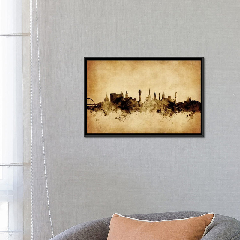 Foxed (Retro) Skyline Series: Glasgow, Écosse, Royaume-Uni, impression sur toile tendue, H 18 po x l 26 po x P 1,5 po
