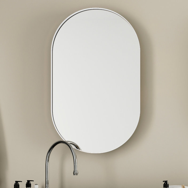 Armoire à miroir encastrée ovale 20,05 po x 34 po avec cadre en métal avec tablettes réglables, étagère de rangement de salle de bain blanche 20 po x 34 po