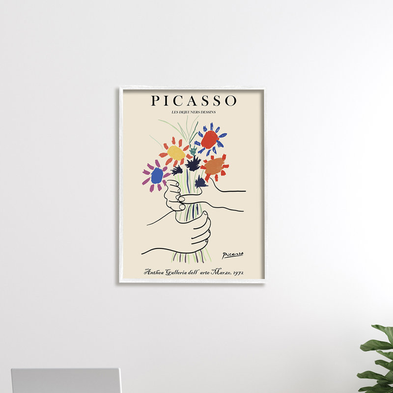 Peinture classique Picasso mains tenant un bouquet, Giclée encadrée blanc bord de mer, H 30 po x l 24 po