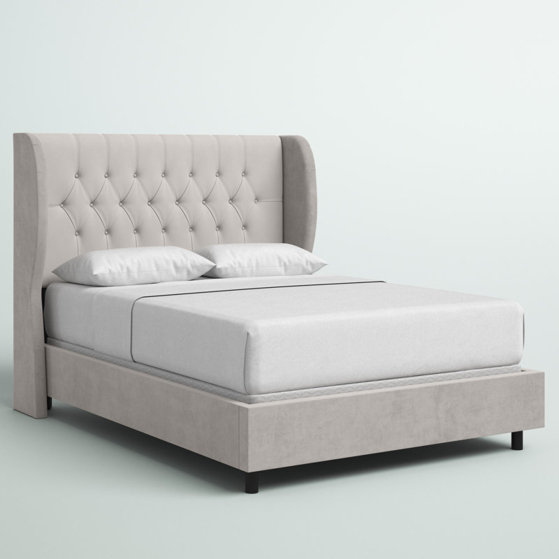 Lit tapissier standard Wamsley, Simple, Velours lustré neige