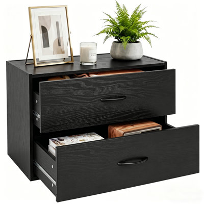 Organisateur de garde-robe en bois à 2 tiroirs, ensemble de 1 commode courte empilable noire, commode modulaire l 24 po pour chambre d'enfant