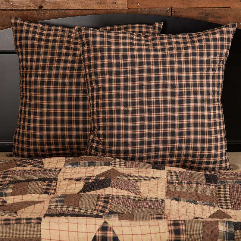 Bingham Star Plaid Cotton Euro Sham in Soft Black