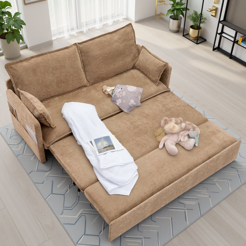 Causeuse 2 en 1 en chenille - Canapé-lit escamotable avec ports USB-C, capacité de 800 lb, conception peu encombrante pour les appartements