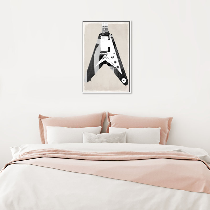 Guitare électrique - Peinture sur toile, H 24 po x l 16 po, Cadre blanc