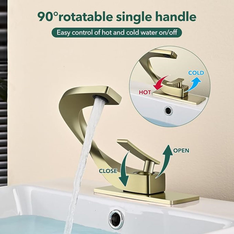 Robinet de lavabo de salle de bain - Robinet pour salle de bain à poignée simple en laiton massif avec bec verseur pour installation à 1 ou 3 trous