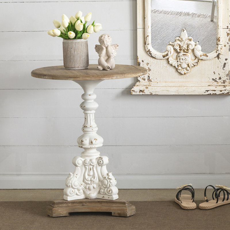 Table d'appoint ronde antique blanche