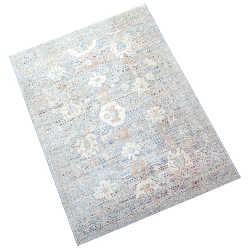 Hand Knotted Wool Area Rug in Silver