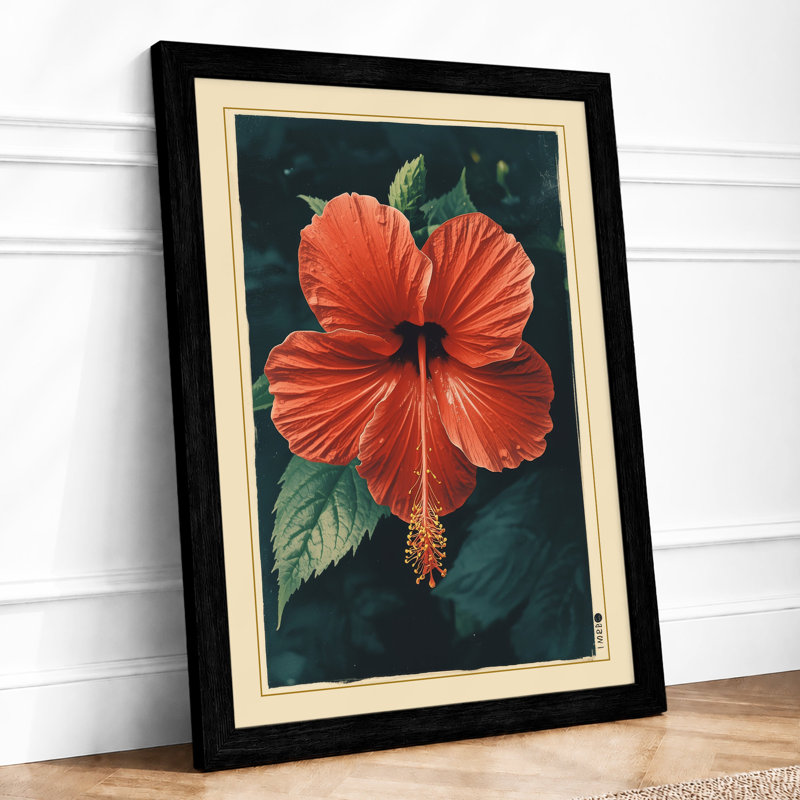 Hibiscus In Deep Teal Botanical - Print, Black, A3 - 42.0 x 29.7 cm