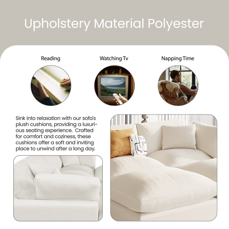 Cherryle 3 - Piece Upholstered Sectional, Beige Polyester