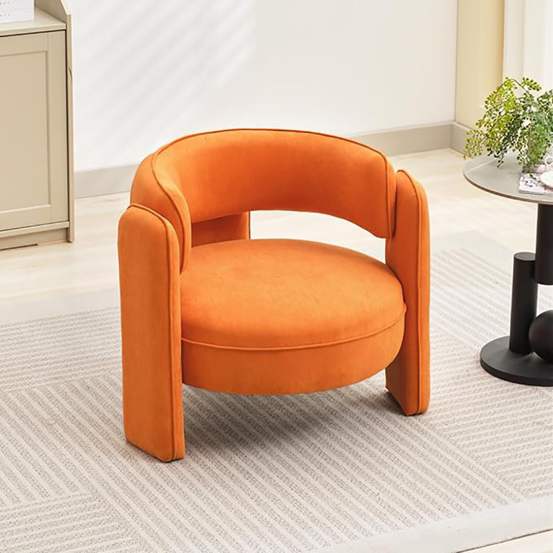 Fauteuil d'appoint rembourré en velours Barrel, Velours orange