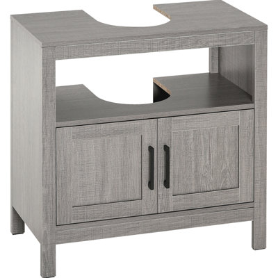 Armoire de rangement pour salle de bain avec 2 portes, unité grise et tablette ouverte Space