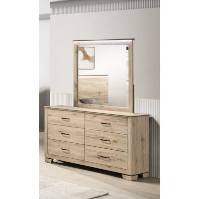 Rustic Farmhouse Double Dresser With LED Mirror