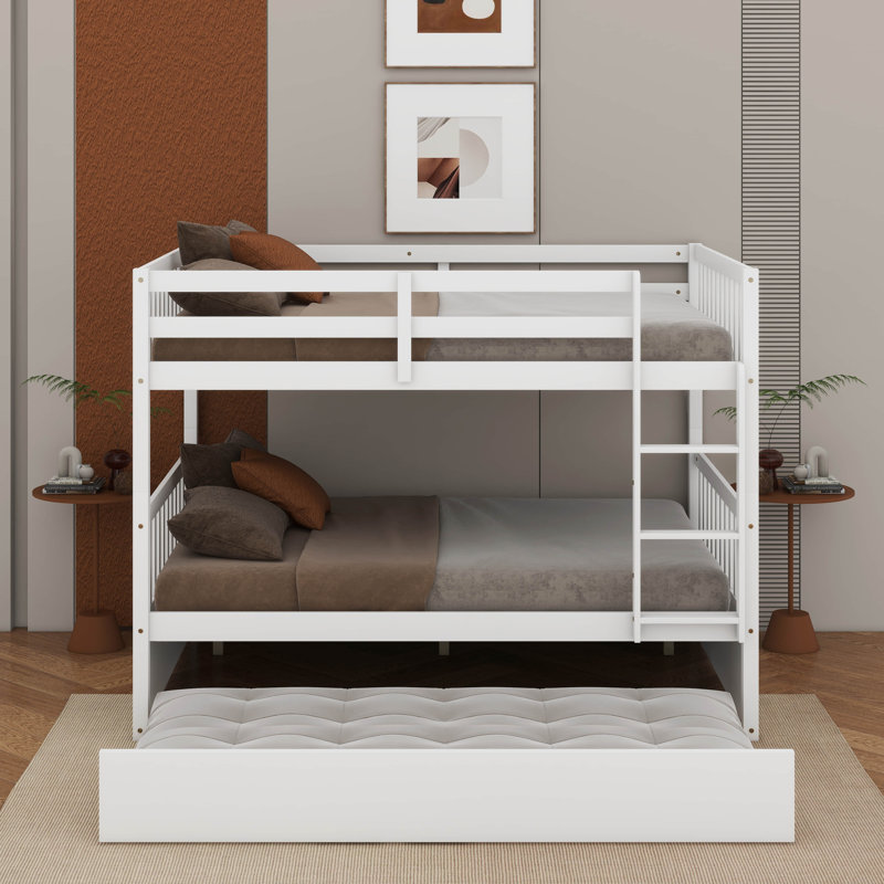 Full Over Full Rubber Wood Bunk Bed With Trundle