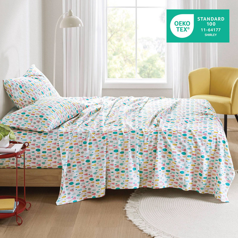 Ensemble de draps en coton grand format 4 pièces avec arbres de Noël imprimés