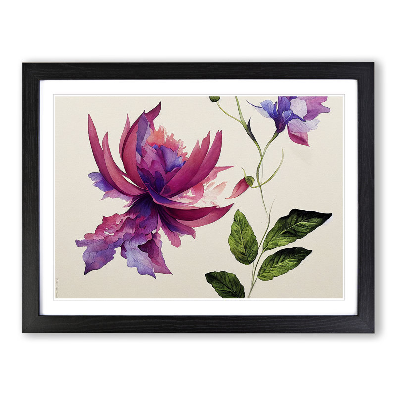 Captivating Watercolour Flower - Single Picture Frame Painting, Black, 46cm H x 64cm W x 2cm D