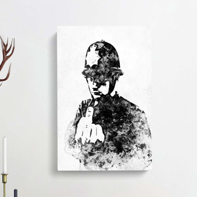 Rude Policeman In Abstract by Banksy - Wrapped Canvas