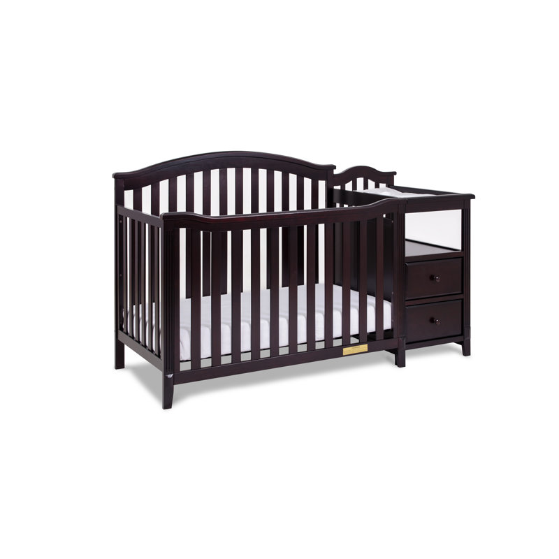 Espresso Pine Wood 4-in-1 Convertible Crib with Changer