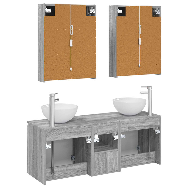 Vanity & Mirror Set, Grey Sonoma