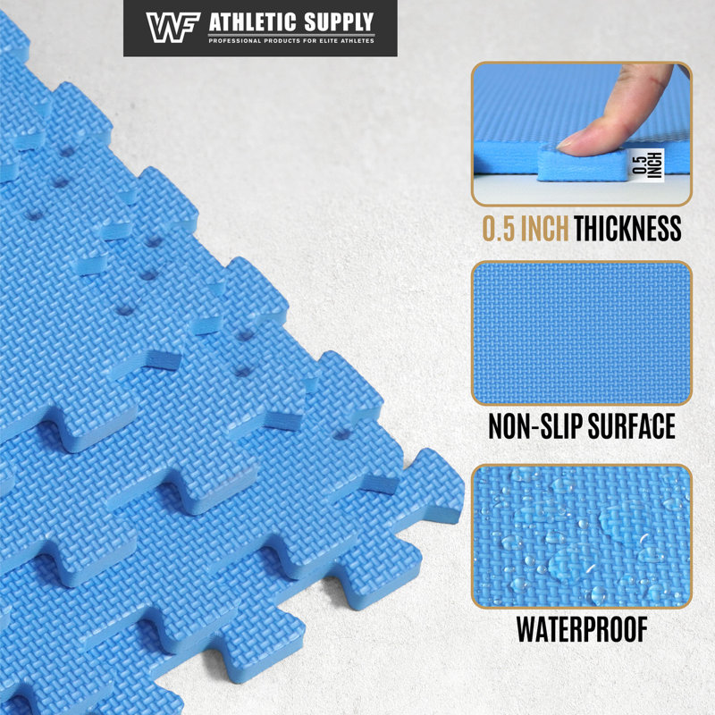 Black Extra Thick EVA Foam Interlocking Gym Floor Tiles, 24" x 24"