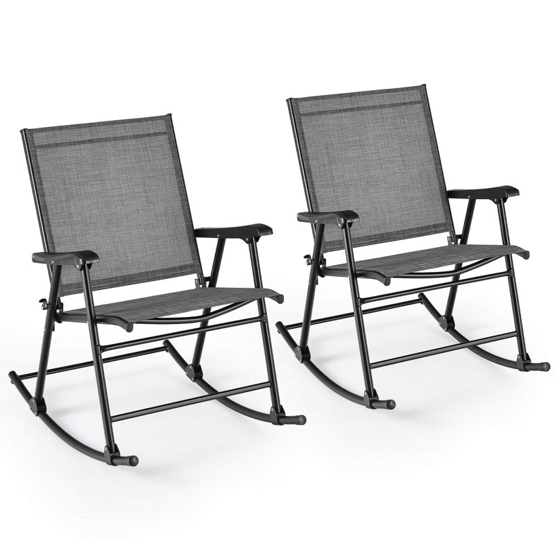 Folding Metal Patio Rocking Chair, Gray