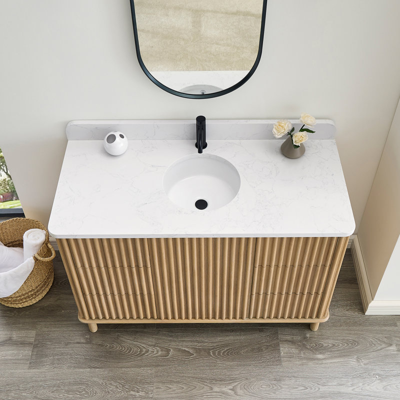 Meuble-lavabo simple 48 po Séoul gris cendré délavé avec plateau en pierre composite à grain blanc