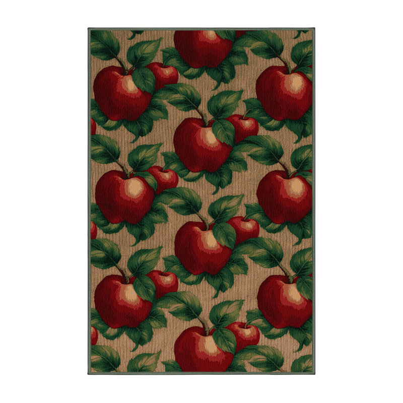 Tapis lavable avec pomme et fruits roses, Carré 8 pi