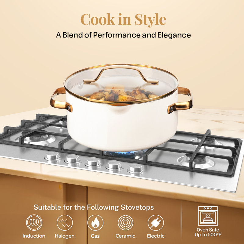 Batterie de cuisine en céramique antiadhésive 15 pièces Gotham Steel Modern Collection, Crème