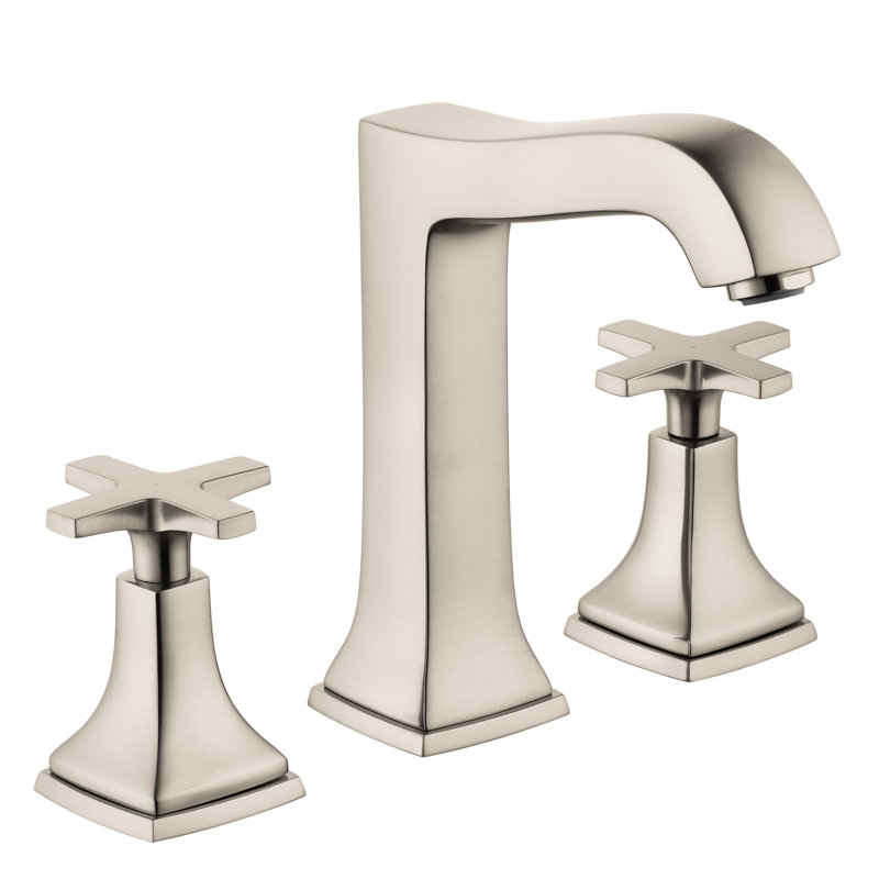 Hansgrohe Metropol Classic Widespread Faucet 160 with Cross Handles and Drain Assembly, 1.2 GPM, Brushed Nickel