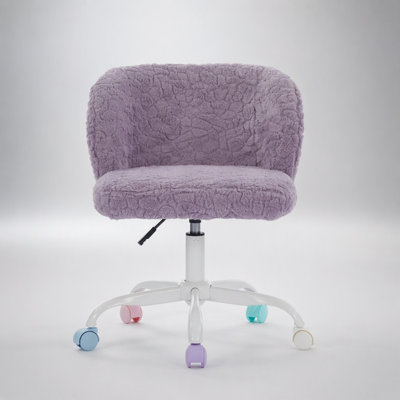 Ergonomic Artificial Rabbit Hair Office Chair with Adjustable Backrest and Lumbar Massage, Violet