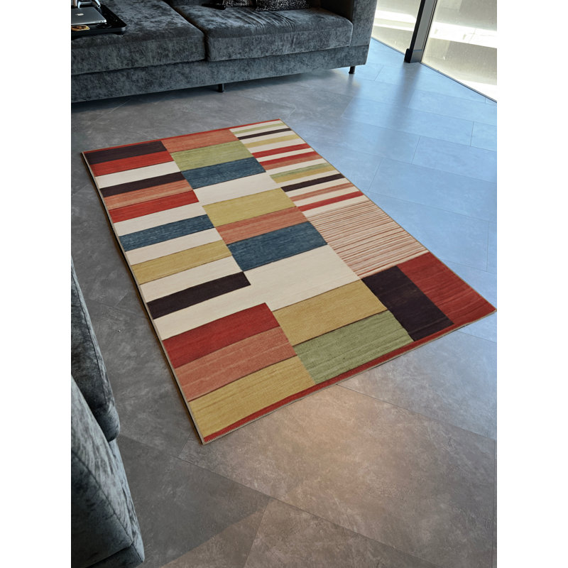 Multi-Coloured Stripe Line Patterned Creative Modern Decorative Rug, Rectangle 4'7.12" x 6'6.74"