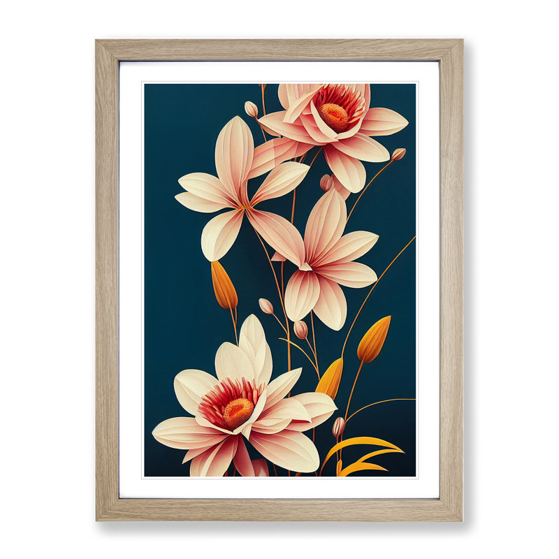 Enlightened Flowers - Framed Print, 64cm H x 46cm W, Oak