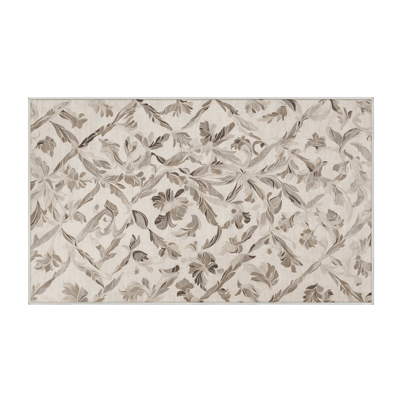Machine Washable Beige Area Rug, Rectangle 5' x 7'