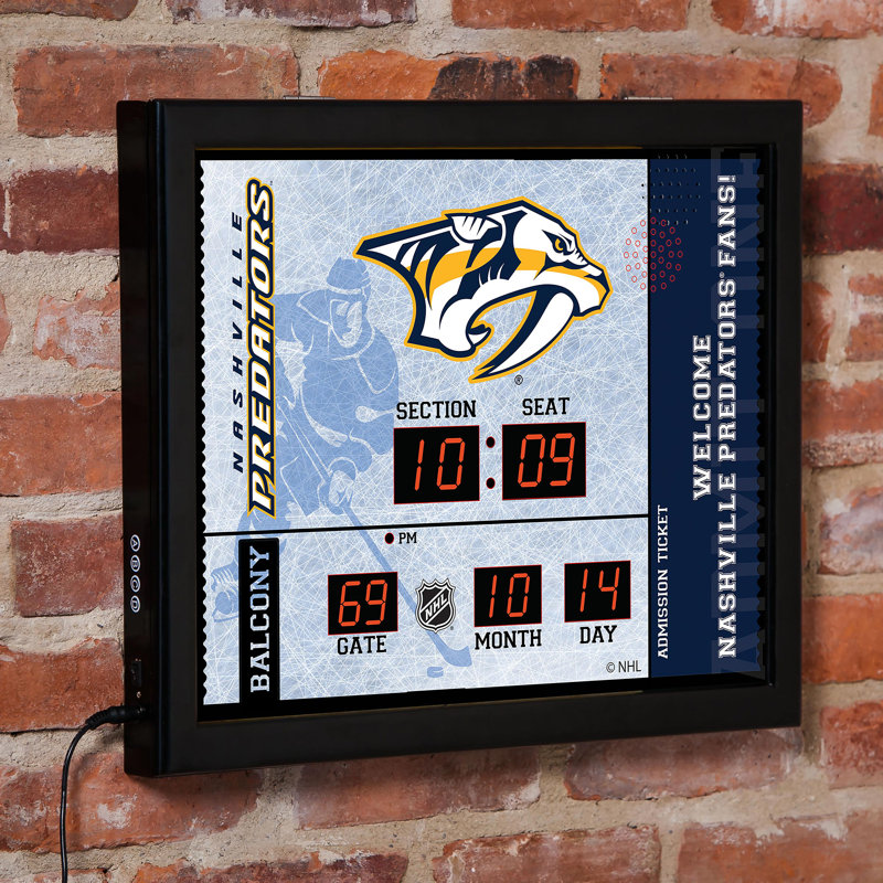 Horloge murale Nashville, Blanc / jaune / bleu, Sport Team Nashville