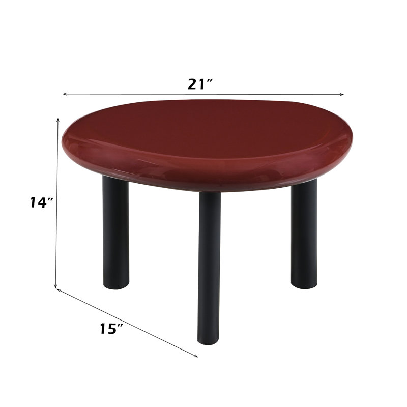 Table d'appoint rouge contemporaine laquée brillante, plateau de 60 mm, piètement en métal, charge maximale de 18 kg, profondeur de 37,5 cm, largeur de 52,3 cm, hauteur de 36,4 cm.