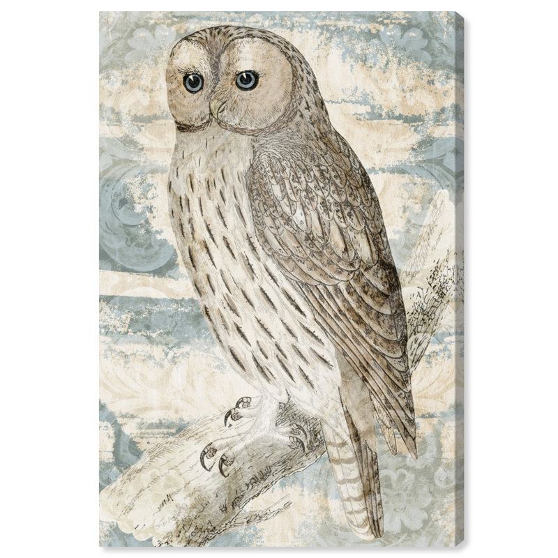 Animaux, hibou rétro, brun traditionnel sur toile, impression, Toile tendue, H 15 po x l 10 po x P 1,5 po