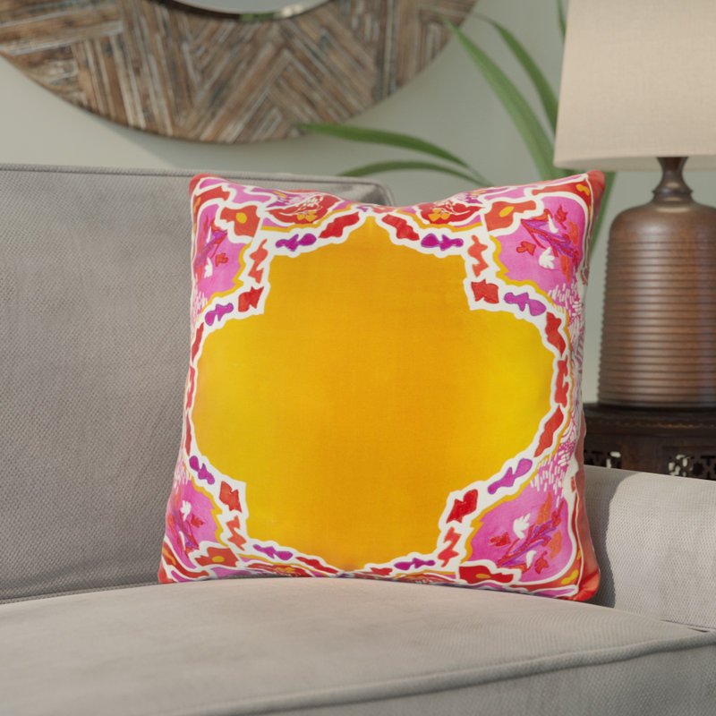 Silk Throw Pillow, 18" H x 18" W x 4" D, Burnt Orange, Down