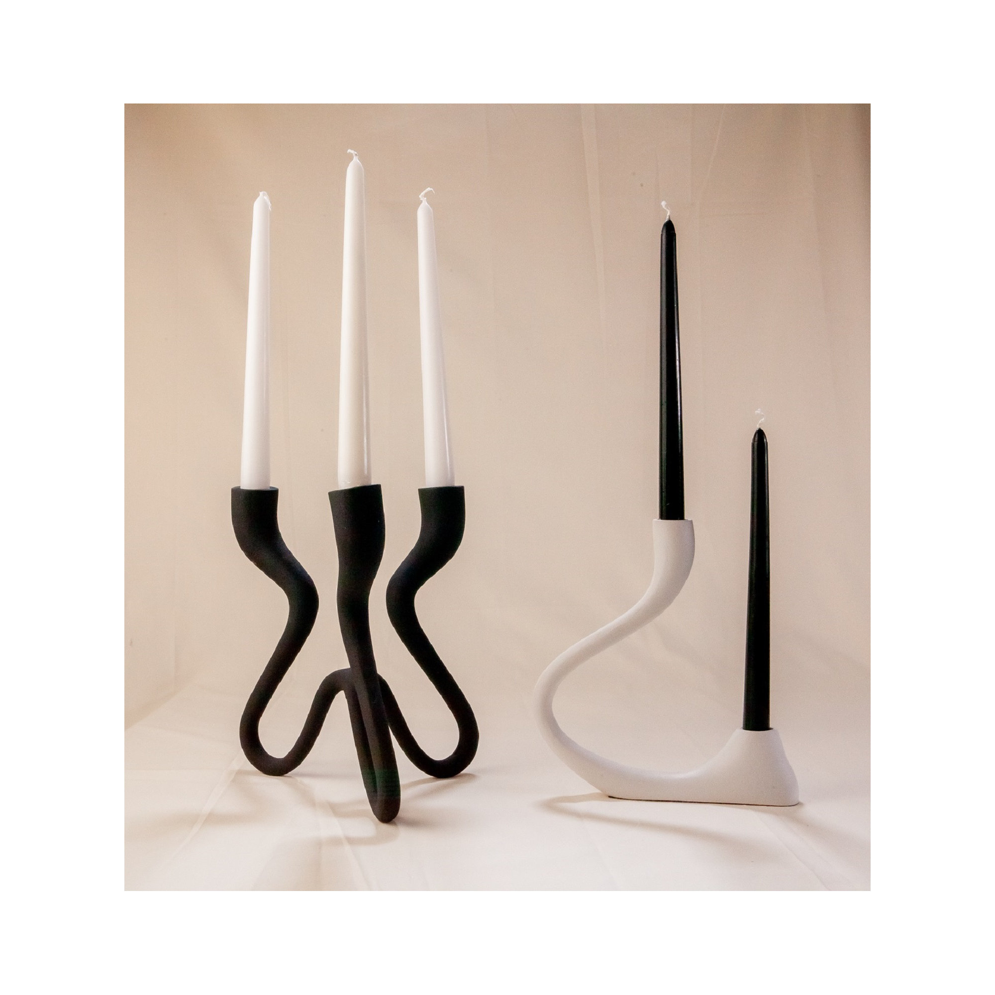 Black Aluminium Multi Candle Holder- Black, White