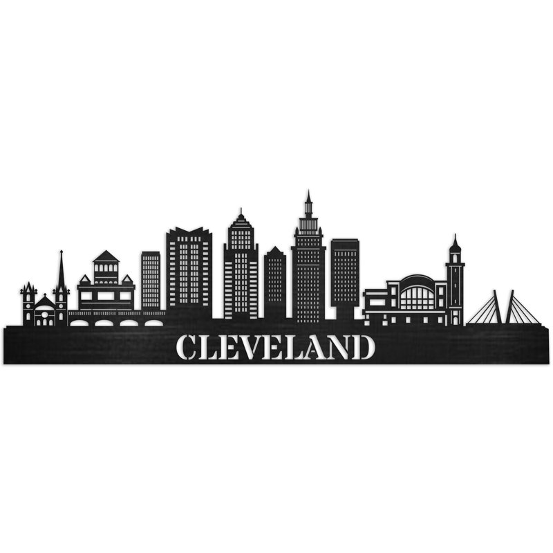 Décoration murale Cleveland City Skyline, H 14 po x l 46 po x P 0,25 po, Naturel