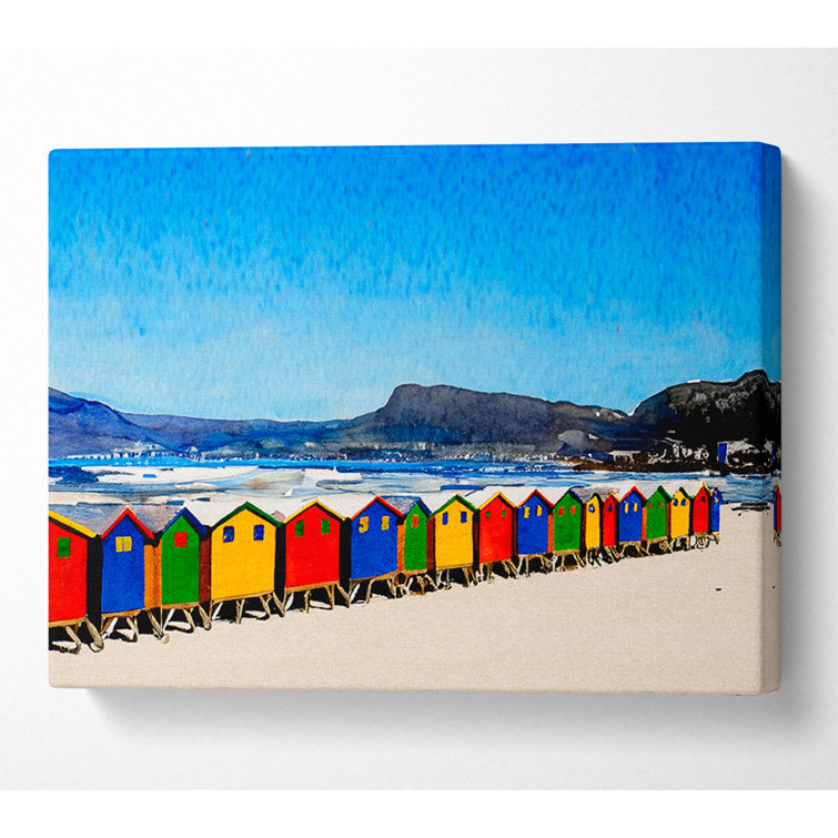 Colourful Beach Hut Line-Up - Wrapped Canvas Print