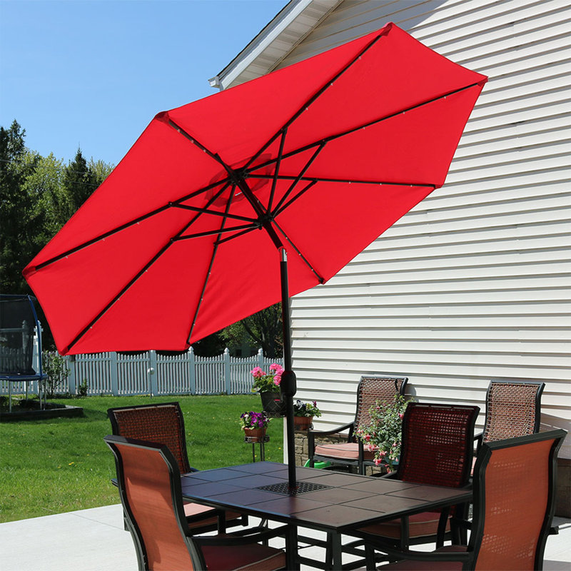 Jericho 96" Market Umbrella with Solar-Powered LEDs - Red, Anhui Jinyuan Red