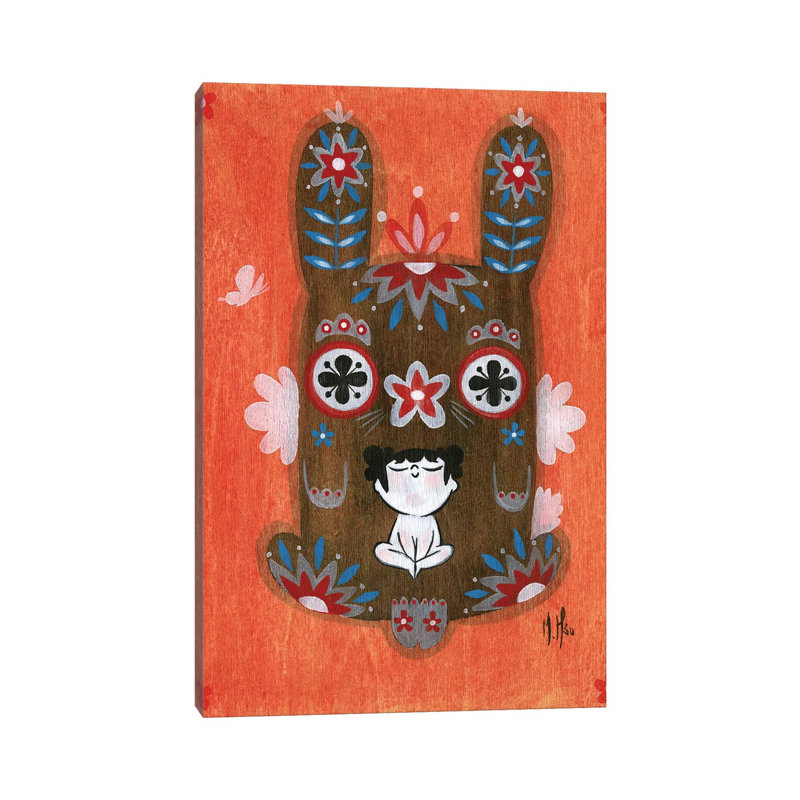 Folk Blessings - Bunny by Martin Hsu - Painting on Canvas, 20.32 cm H x 30.48 cm W, Wrapped Canvas