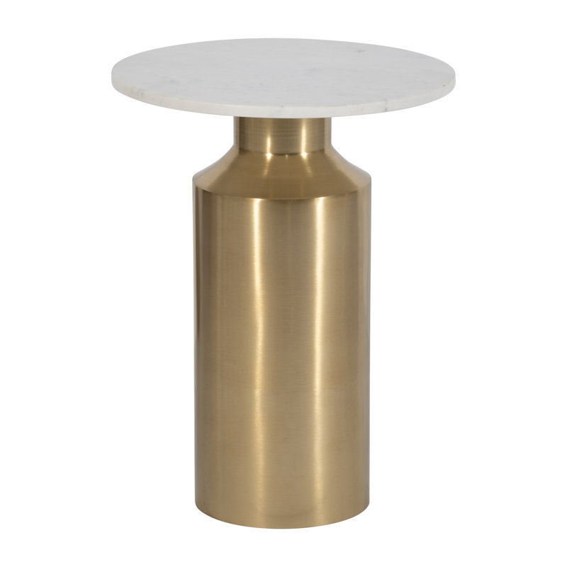 Charlemont Metal 22"H Marble Top Side Table with Gold Cylinder Base for Modern and Contemporary Accent