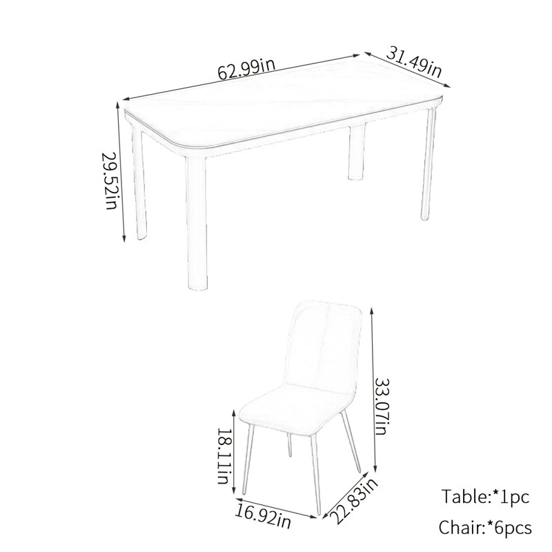Ensembles de table de salle à manger modernes, H 29,52 po x L 62,99 po x l 31,49 po