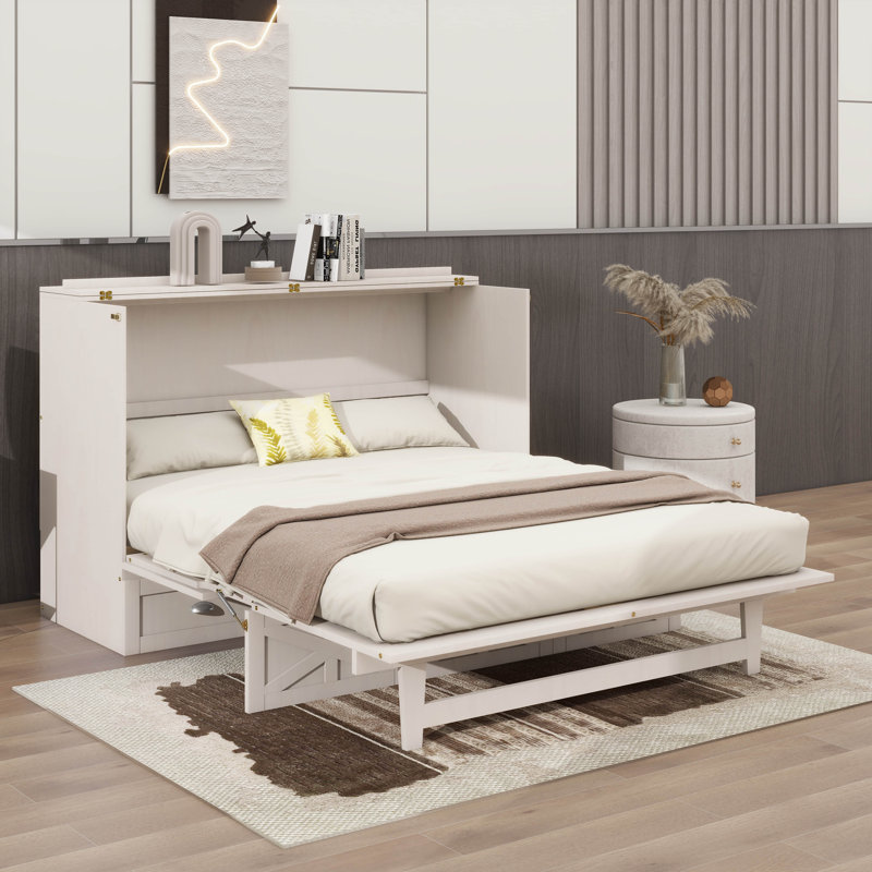 Lit escamotable avec grands tiroirs Murphy, Full, White