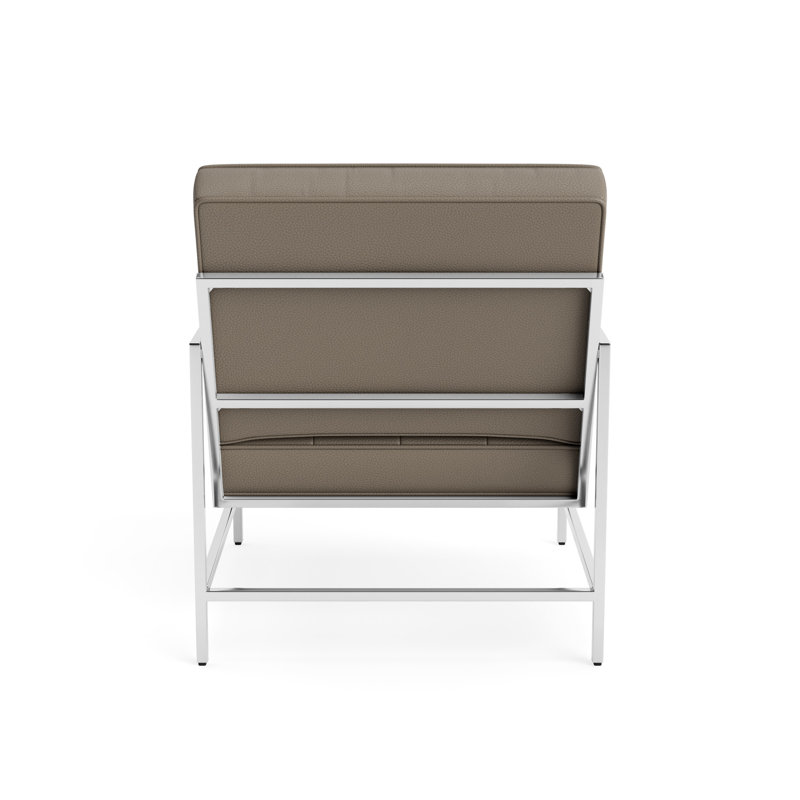 Major Leather Arm Chair, Black, Polished Stainless Steel, Greenwich Performance Leather - Pewter