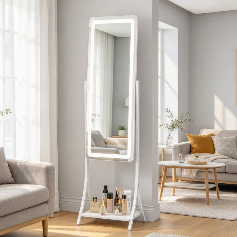 Steel Rectangle Freestanding Makeup / Shaving Mirror