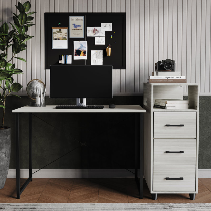 Bureau d'écriture avec armoire latérale Minimalist - gris clair, Gris clair