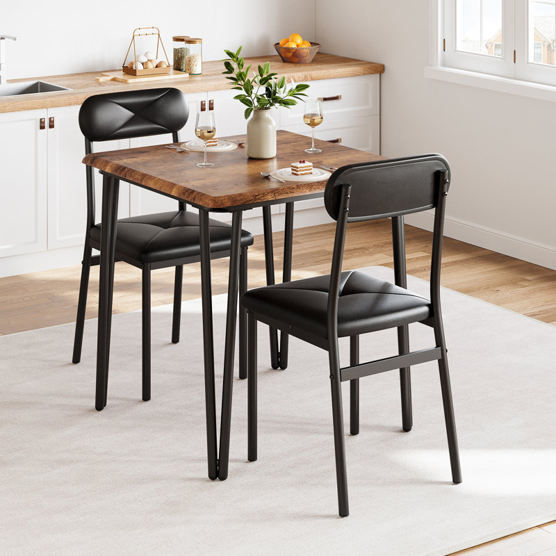 Dining Table Set Of 2, Small Kitchen Table With Chairs For 2 With Upholstered Chairs, 3 Piece Dining Table Set, Compact Kitchen Table Set For Small Space