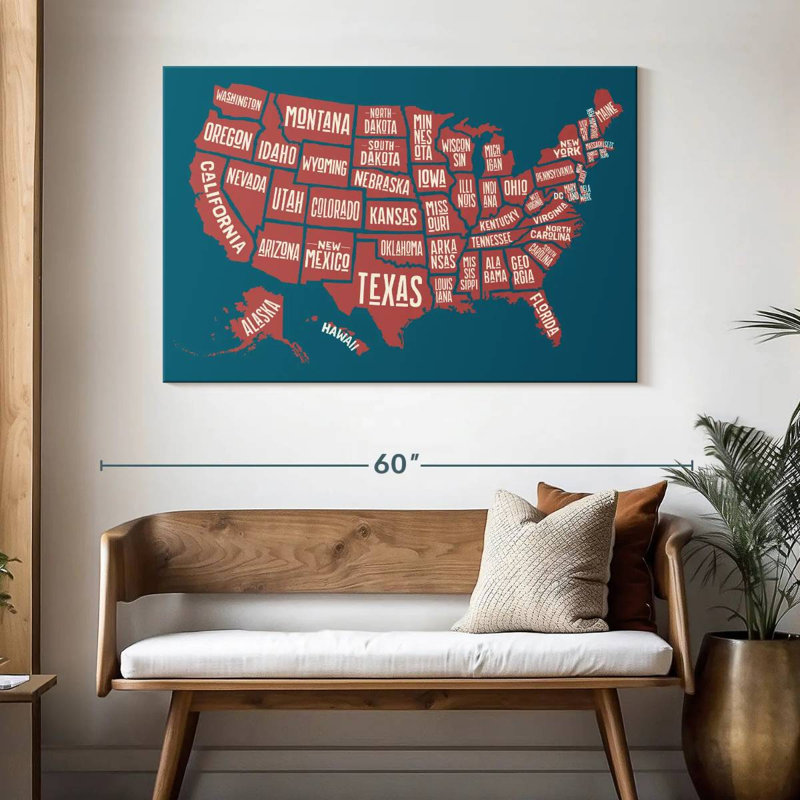 Carte des États américains d'Aliaz, H 32 po x l 48 po