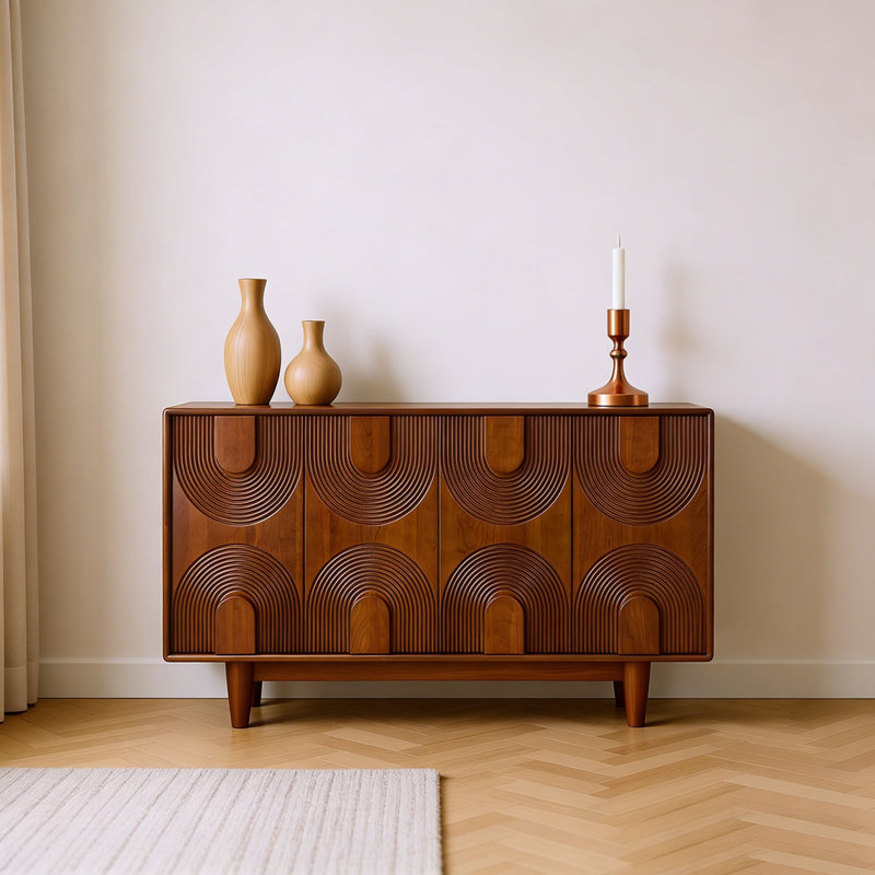 Buffet moderne en bois massif minimaliste, H 33,46 po x l 55,11 po x P 15,74 po